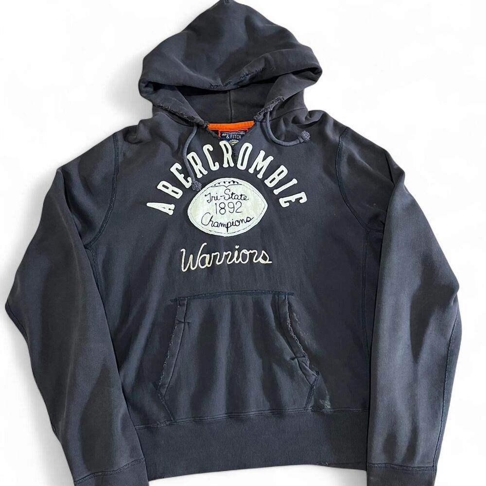 vintage Abercrombie-fitch Men's Grey and Navy Hoodie